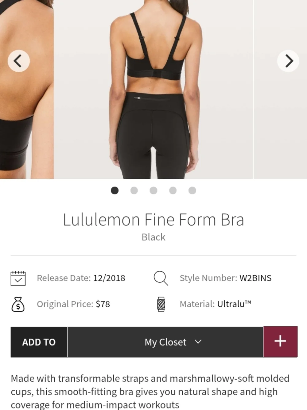 Lululemon Fine Form Black Sports Bra In Size 38C - Picture 2 of 9